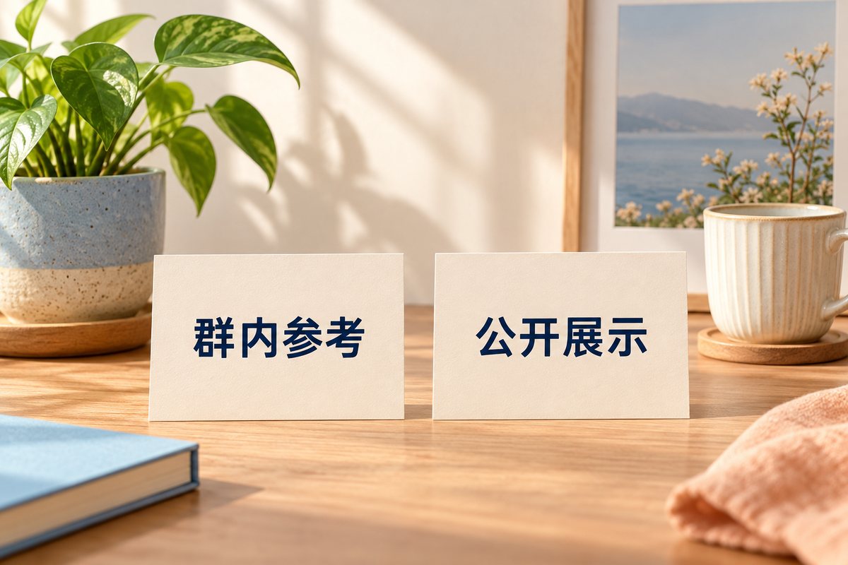 群内参考与公开展示两张用途卡并列