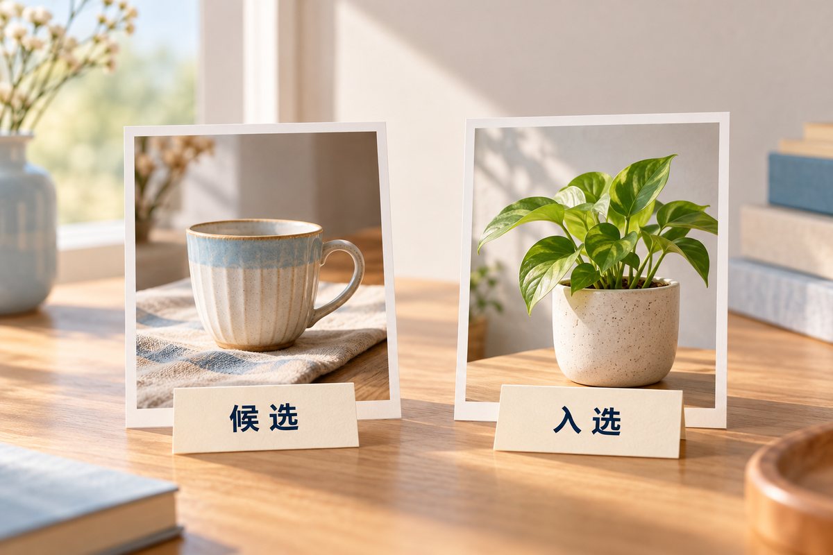两张静物照片分别配有候选和入选标签
