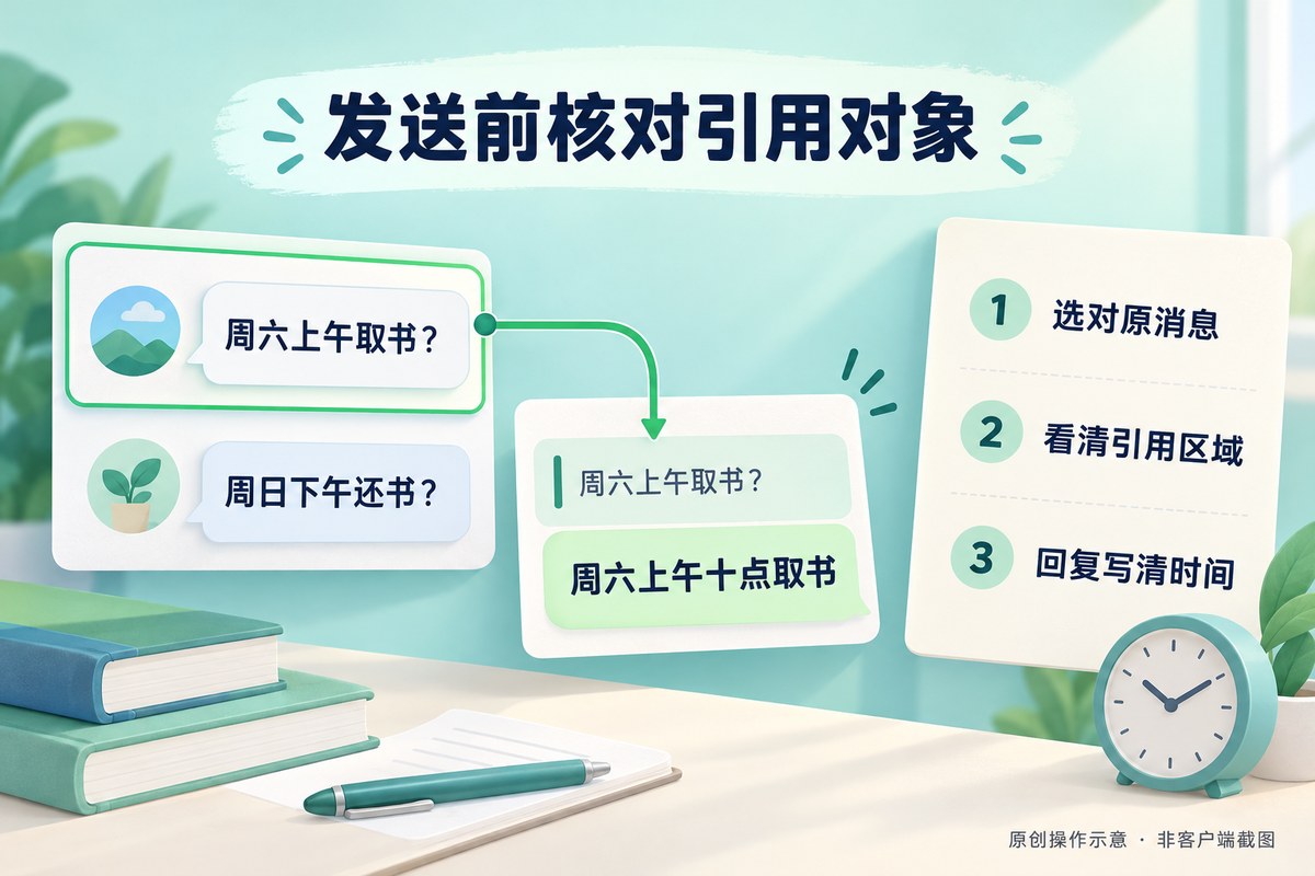 发送MChat引用回复前核对原消息与回复内容的原创示意