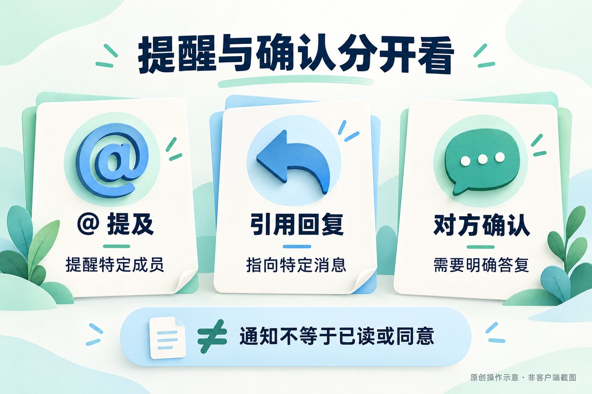 MChat群聊提及成员引用回复和对方确认三种用途的原创对照图