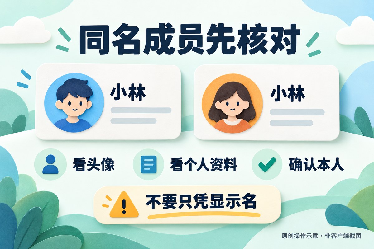 MChat群聊遇到同名成员时核对头像和个人资料的原创示意