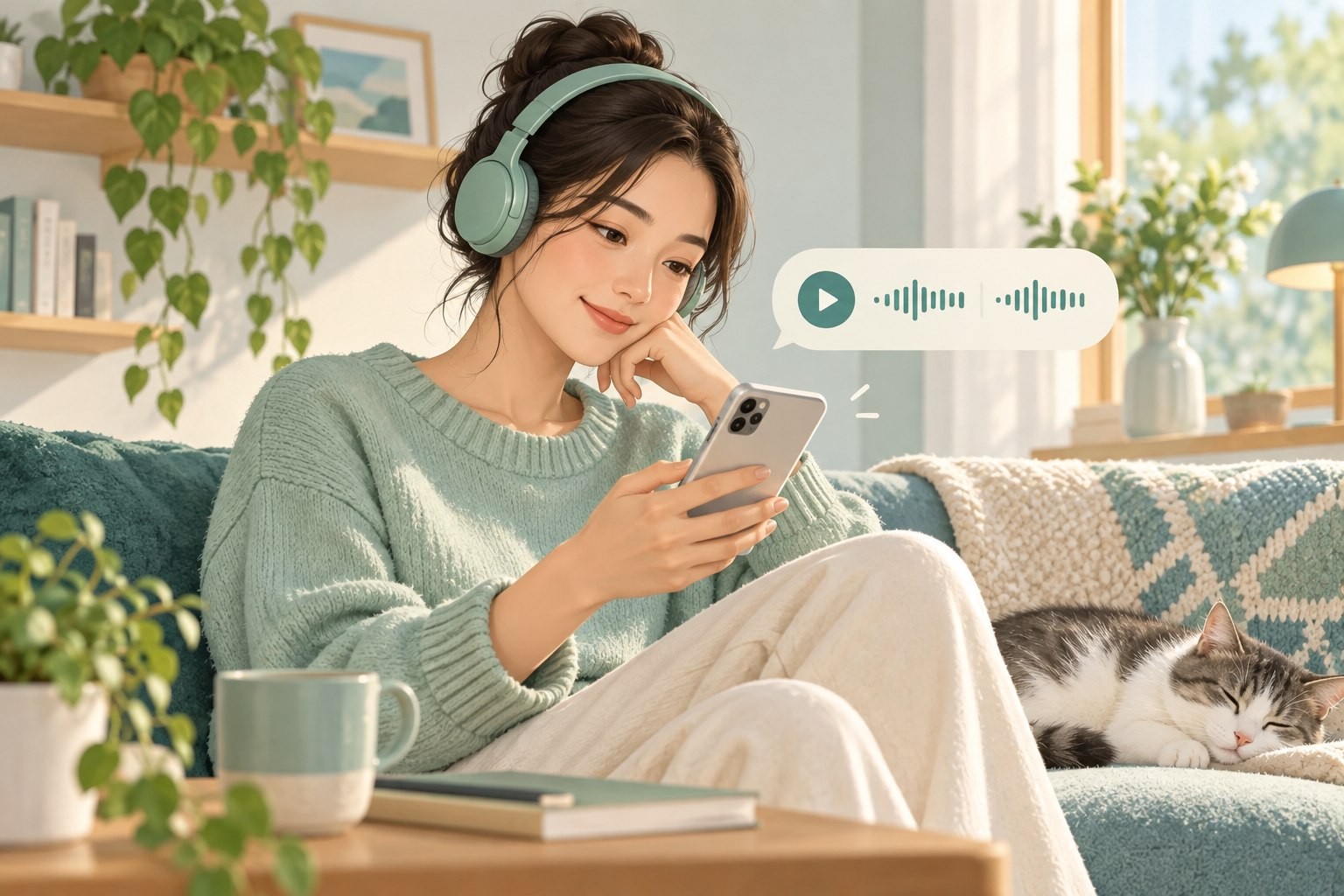 发送前试听示意：检查短语音的开头、声音清晰度与结尾问题