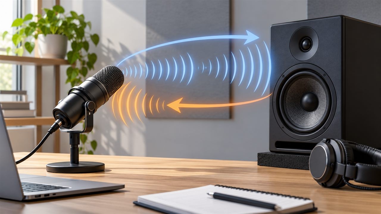 扬声器声音再次被麦克风收录形成回声的示意图