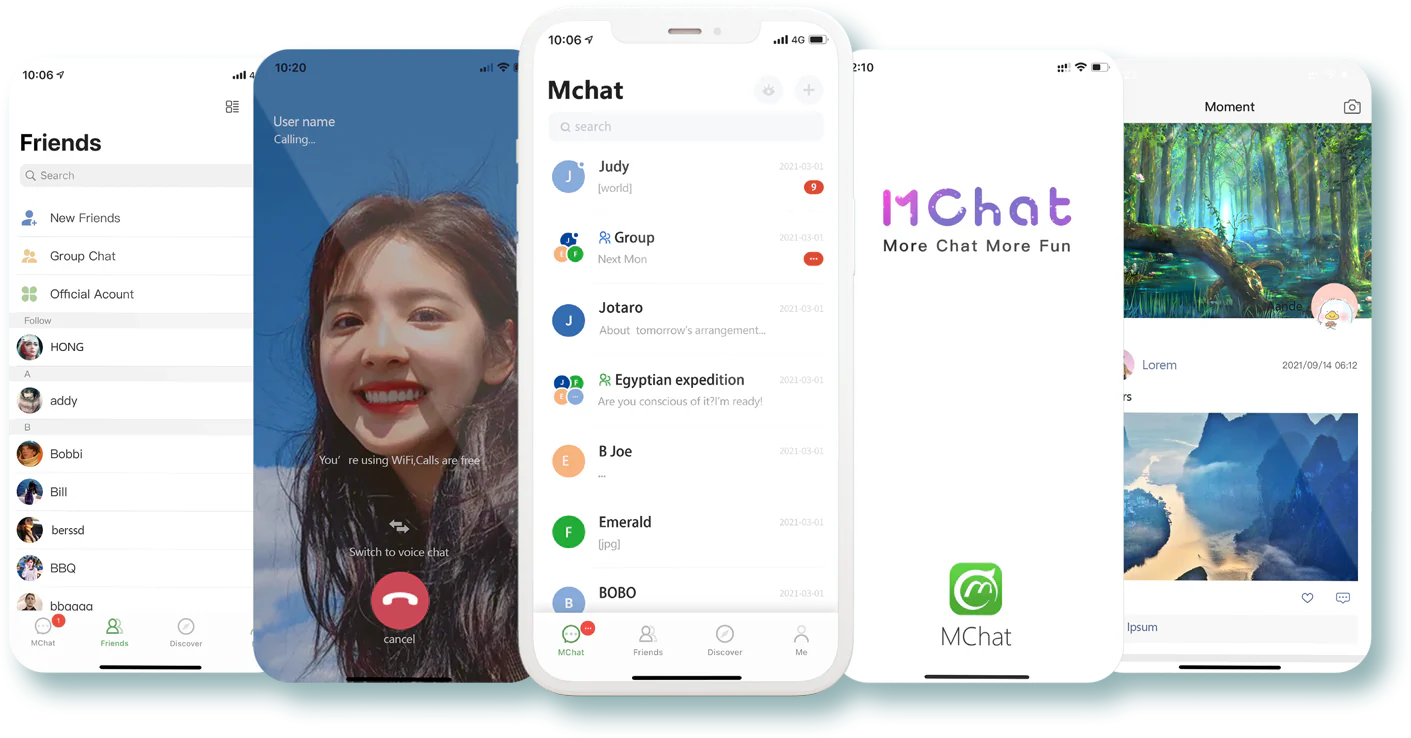MChat 社交与消息分享界面示意